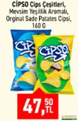CİPSO PATATES CİPSİ ÇEŞİTLERİ 160 G fiyat ve kampanya bilgisi